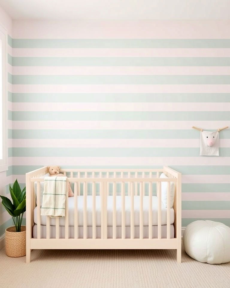 kids room with soft striped wall accent wall - 30 Kids Room Accent Wall Ideas