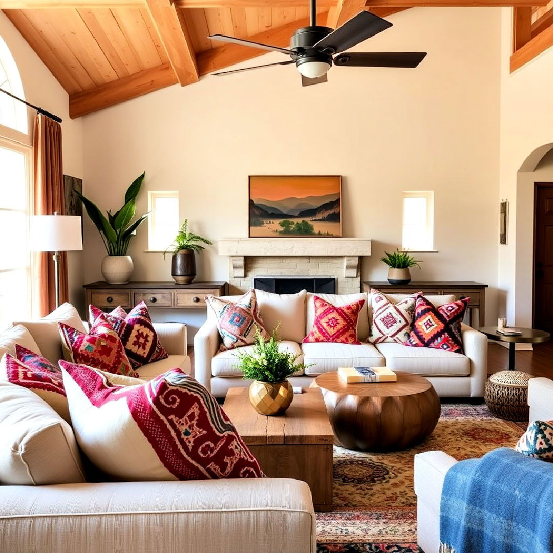 kilim pillows with bold geometric design - 25 Southwestern Living Room Ideas