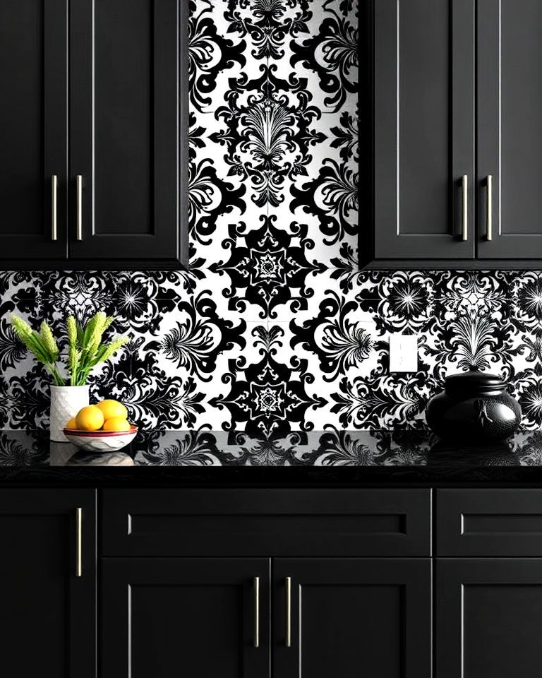 kitchen backsplash with black patterned tiles - 30 Kitchen With Black Backsplash