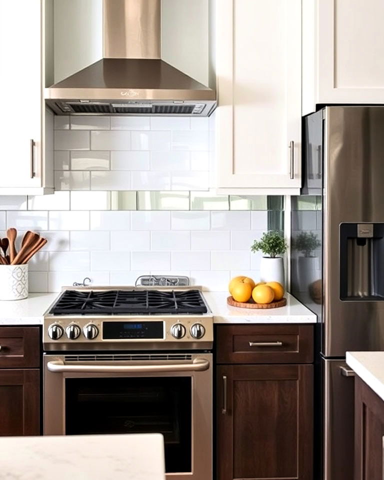 kitchen backsplash with mirrored accent strip - 30 Mirrored Backsplash Kitchen Ideas