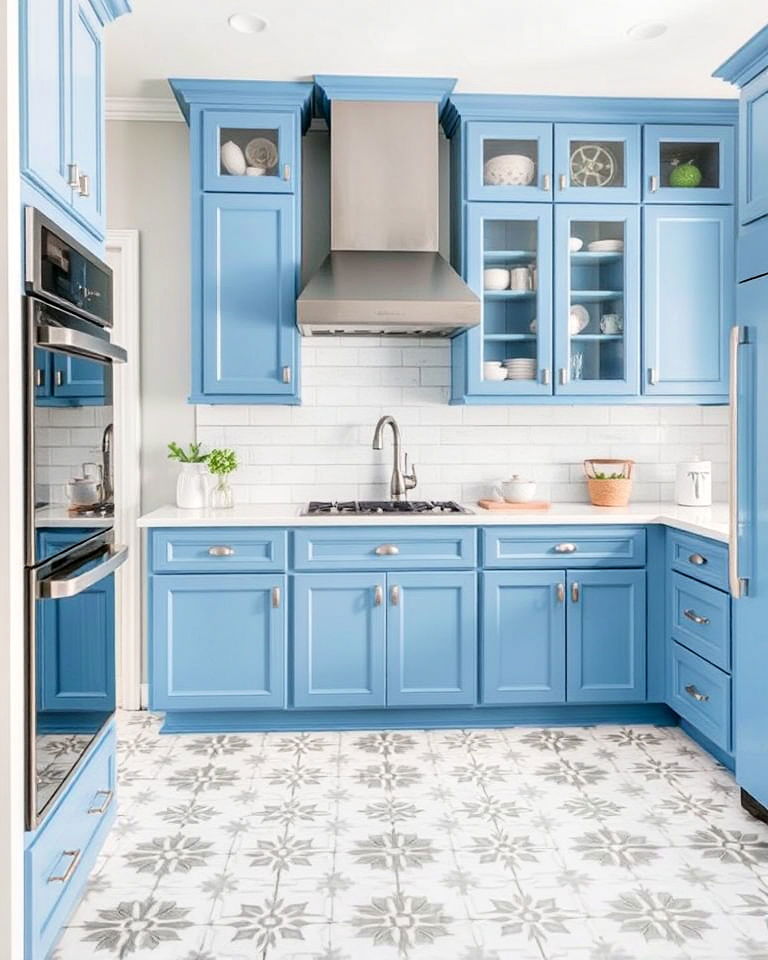 kitchen floor with white encaustic cement tiles - 25 White Kitchen Floor Ideas