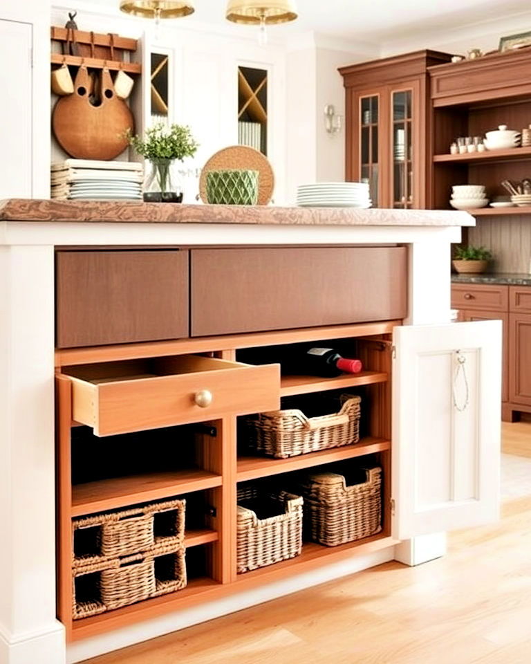 kitchen island with custom storage solutions - 25 Farmhouse Kitchen Island Ideas