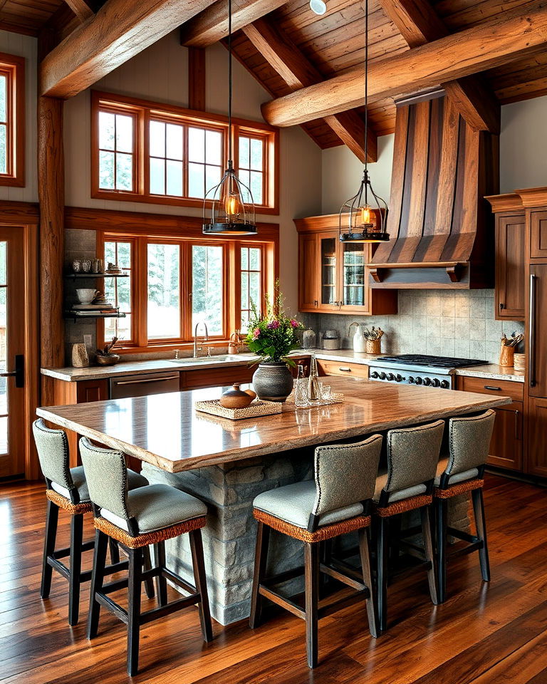 kitchen island with seating - 20 Mountain House Kitchen Ideas