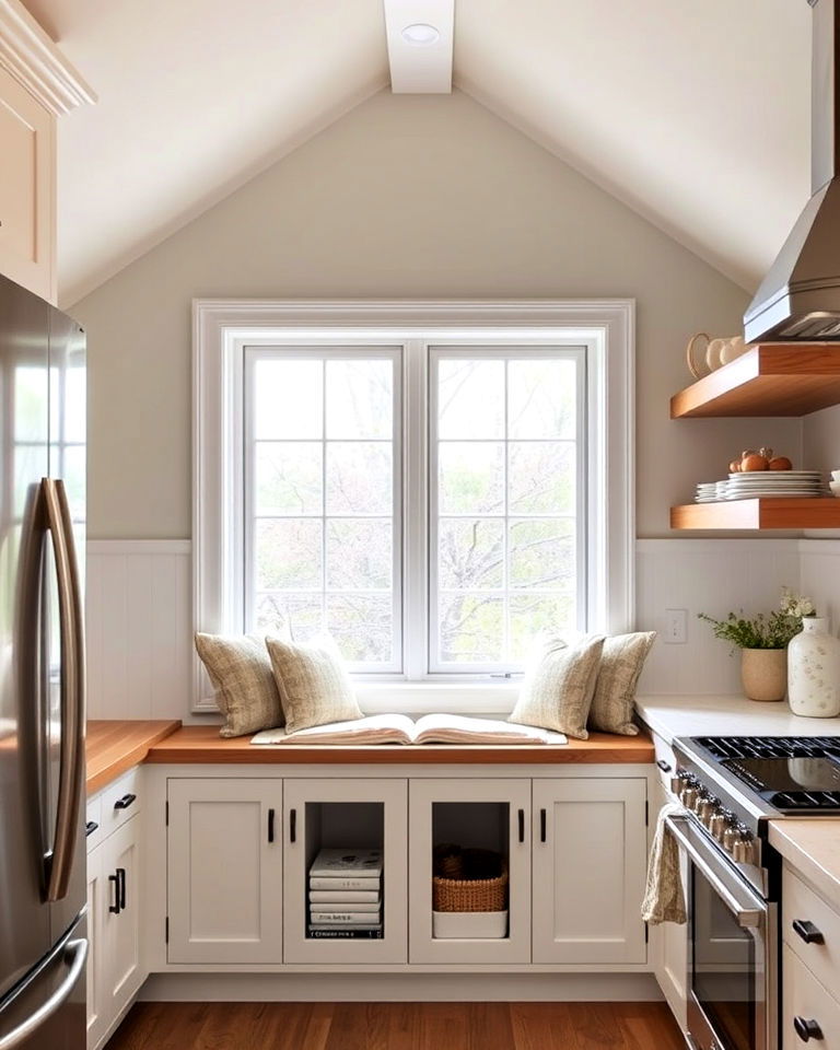 kitchen window seat with storage - 20 Sloped Ceiling Kitchen Ideas