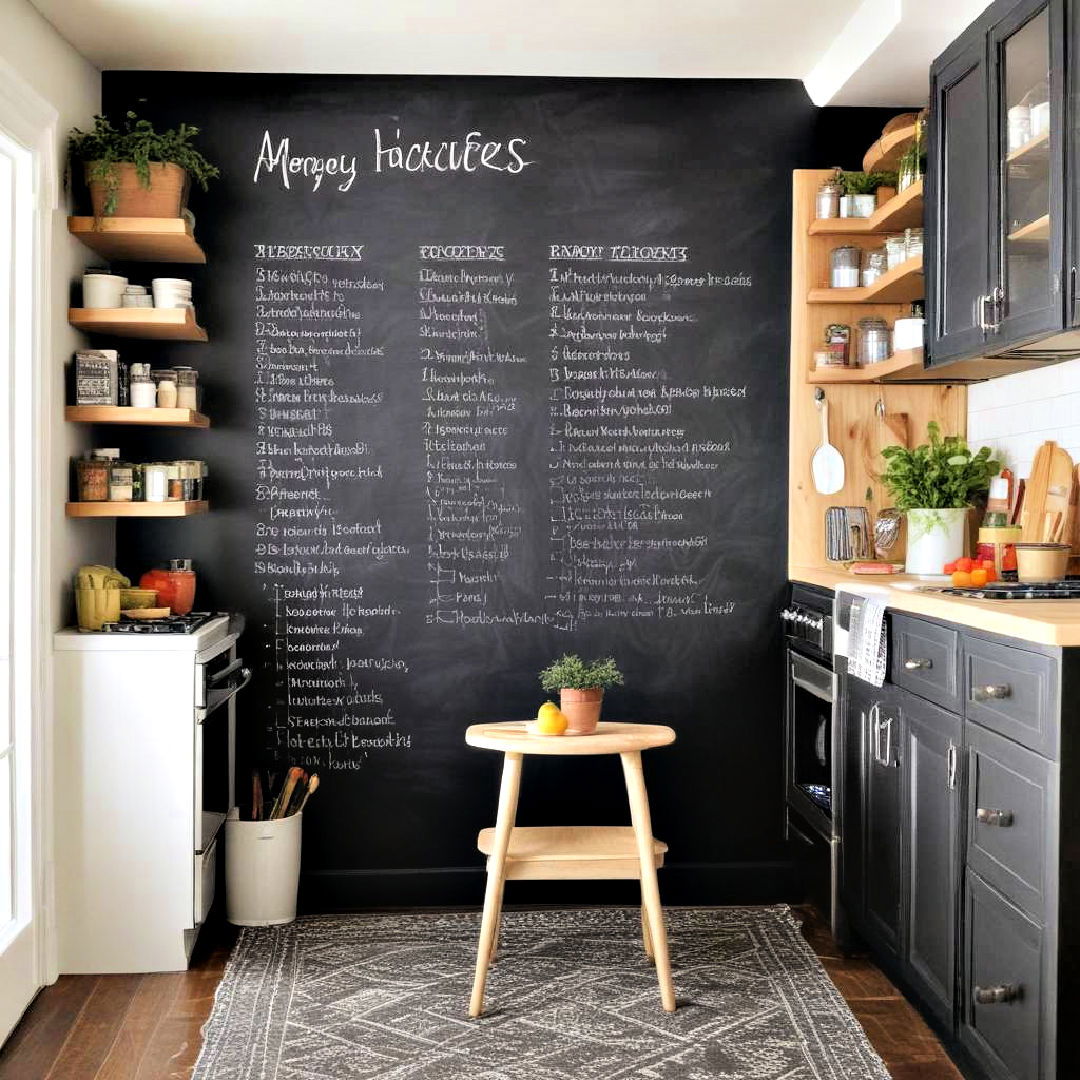 kitchen with black chalkboard wall - 40 Black Kitchen Ideas