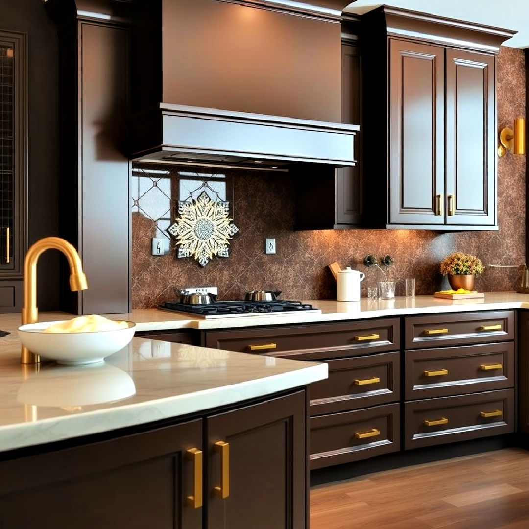 kitchen with brown and gold color palette - 20 Brown Kitchen Ideas