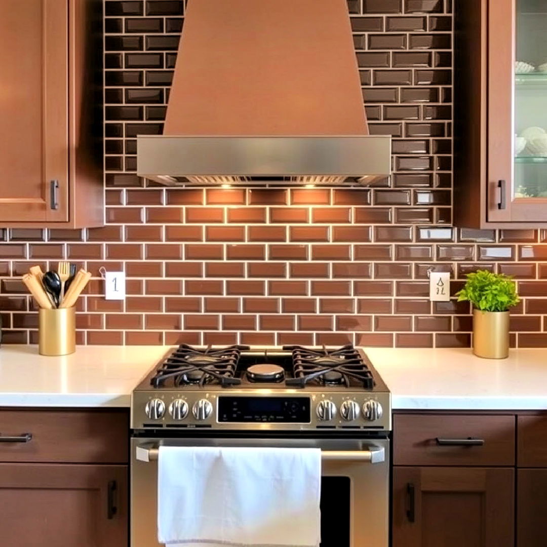 kitchen with brown subway tile backsplash - 20 Brown Kitchen Ideas