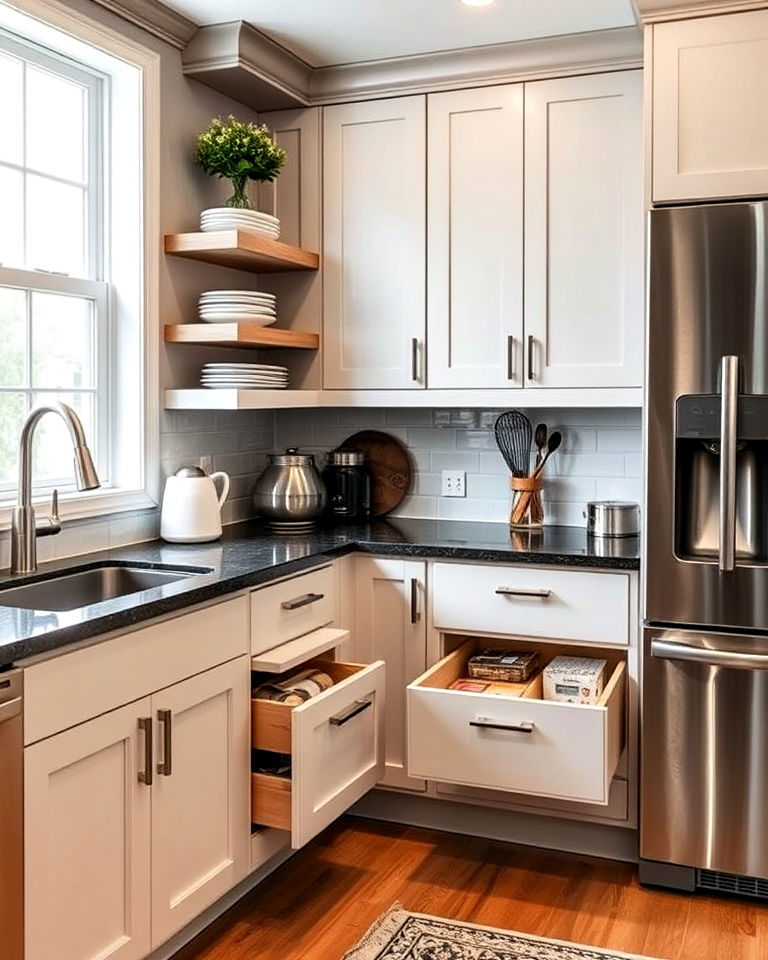 kitchen with corner drawer solutions - 40 Small Kitchen Storage Ideas