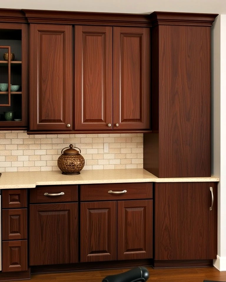 kitchen with dark pecan wood cabinets - 30 Dark Wood Kitchen Cabinets