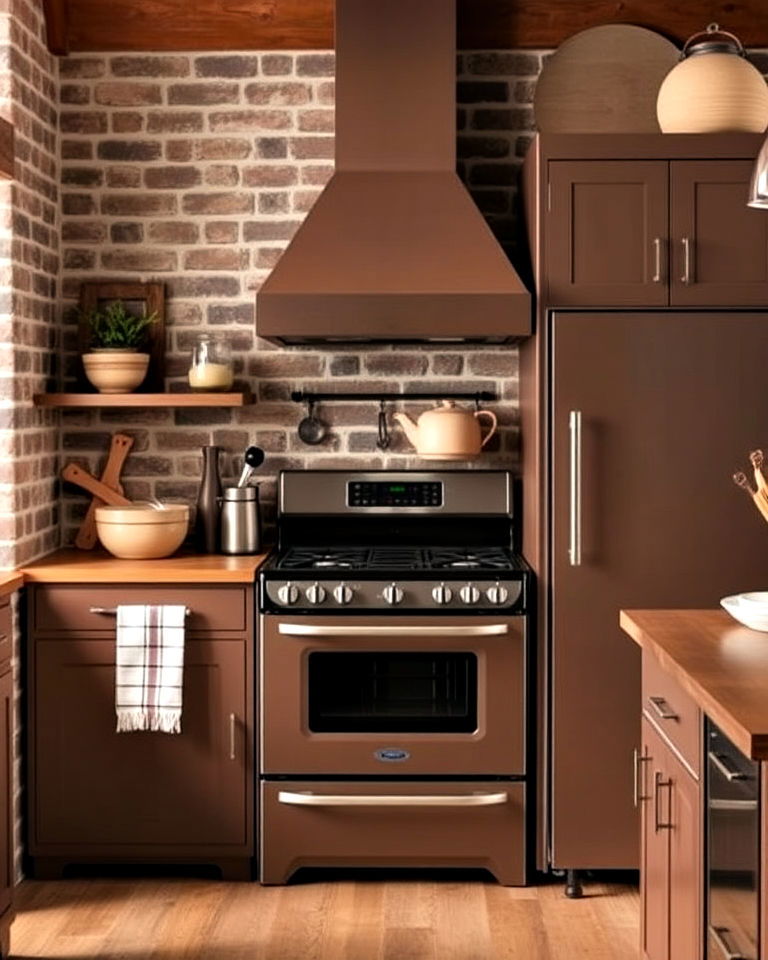kitchen with earthy brown appliances - 25 Kitchen With Colored Appliances Ideas