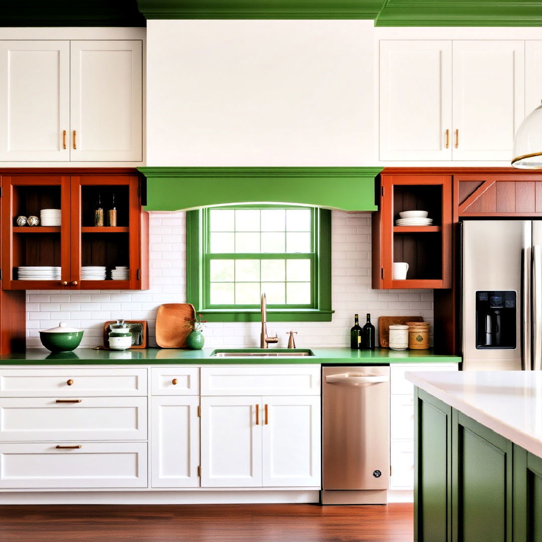 kitchen with green trim and molding - 25 Emerald Green Kitchen Ideas