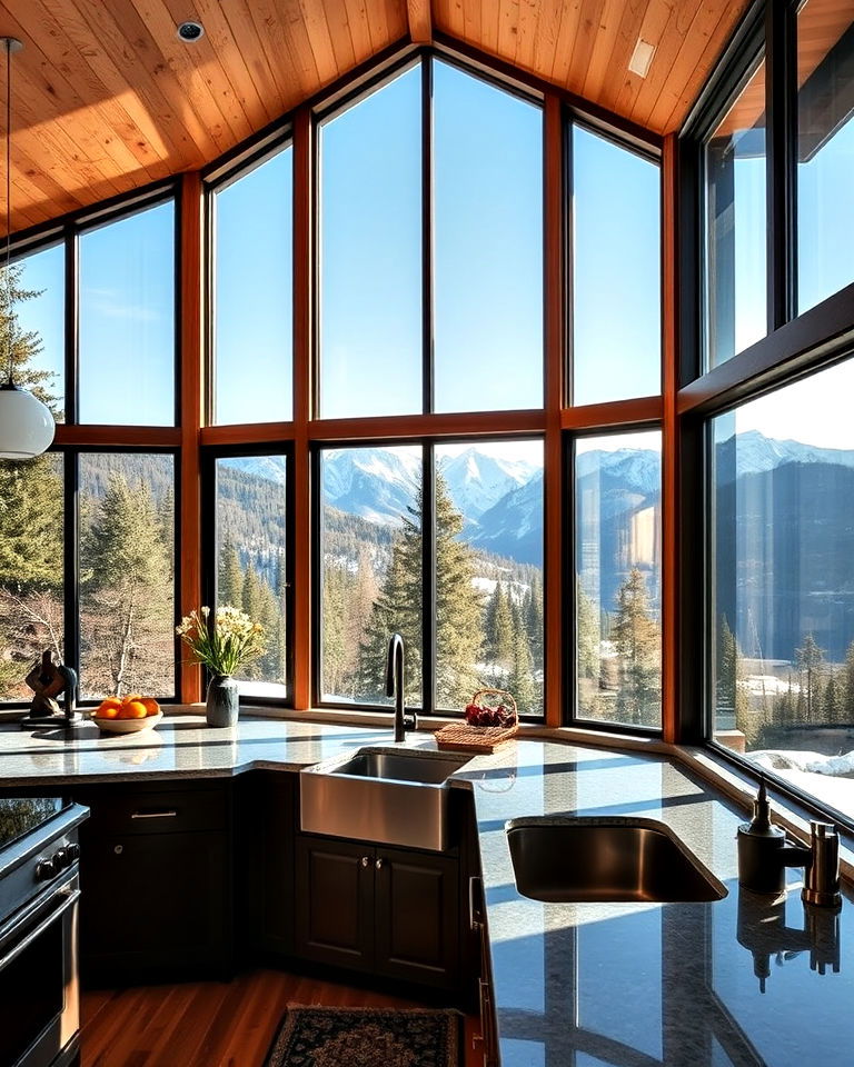 kitchen with large windows - 20 Mountain House Kitchen Ideas