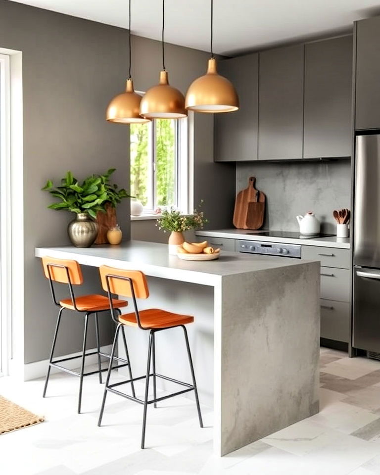 kitchen with microcement breakfast bar - 20 Microcement Kitchen Ideas