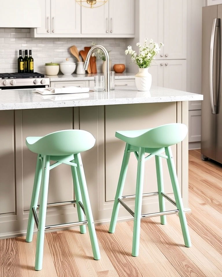 kitchen with mint green bar stools - 30 Mint Green Kitchen Ideas
