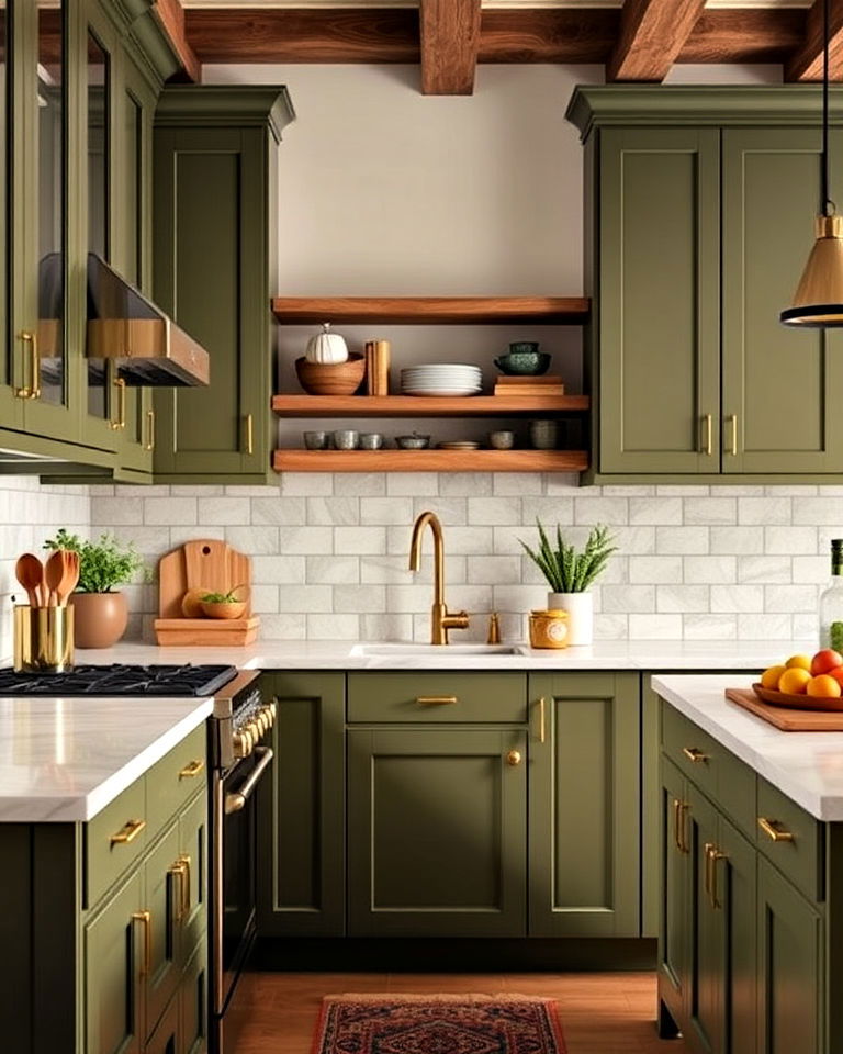 kitchen with olive green cabinets - 40 Kitchen Cabinet Color Ideas