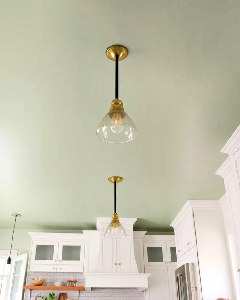 kitchen with sage green and white ceiling - 25 Sage Green and White Kitchen Ideas