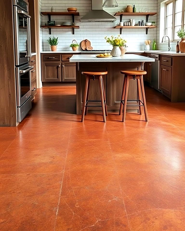 kitchen with stained concrete floor - 25 Concrete Floor Kitchen Ideas