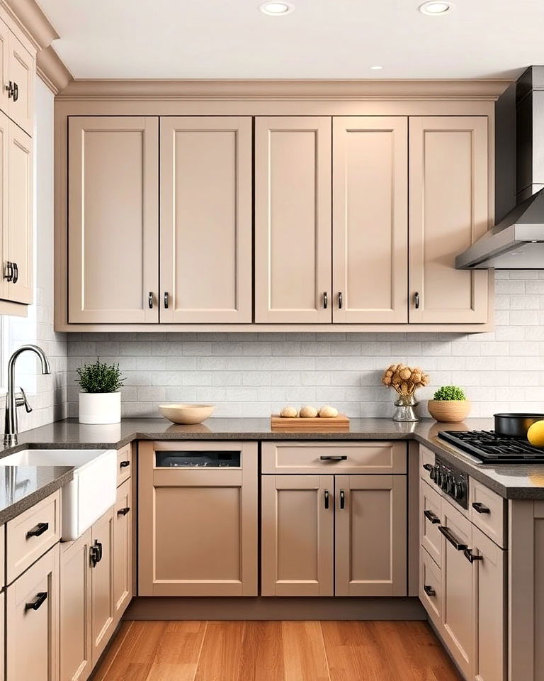 kitchen with taupe shaker style cabinets - 25 Taupe Kitchen Cabinet Ideas