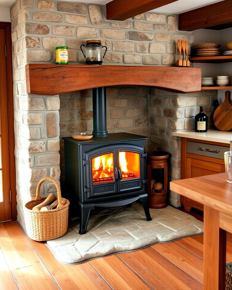 kitchen with wood burning stove - 25 Kitchens With Fireplaces
