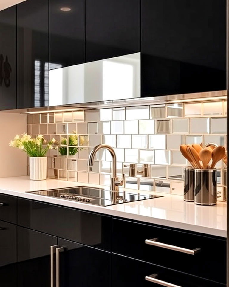 kitchens with mirrored backsplash - 20 Mirror in Kitchen Ideas