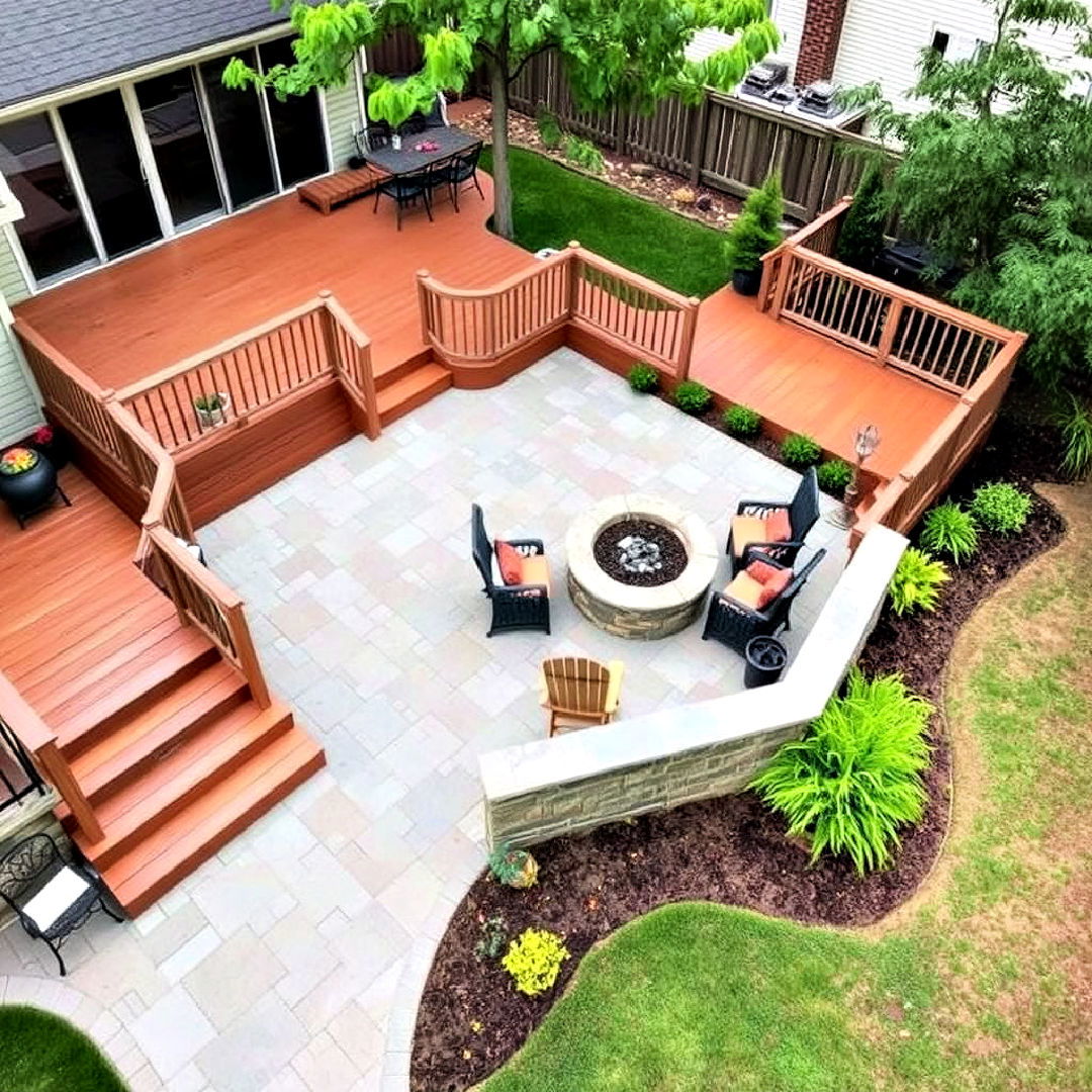 l shaped deck with corner patio design - 30 Deck and Patio Combination Ideas