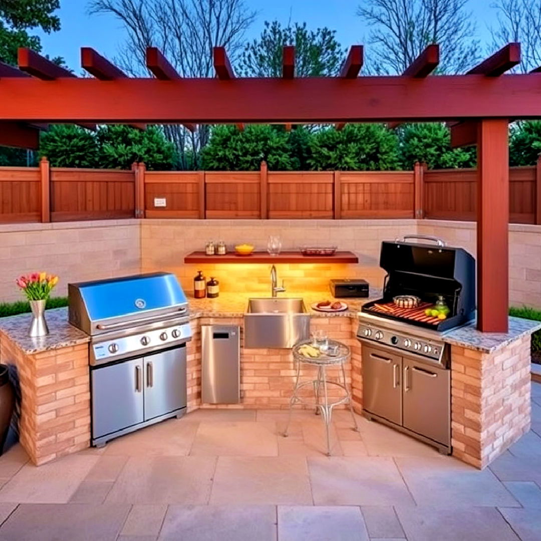 l shaped outdoor kitchen with dual cooking zones - 20 L Shaped Outdoor Kitchen Ideas