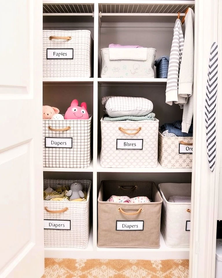 labelled storage cubes for nursery closet - 25 Nursery Closet Ideas