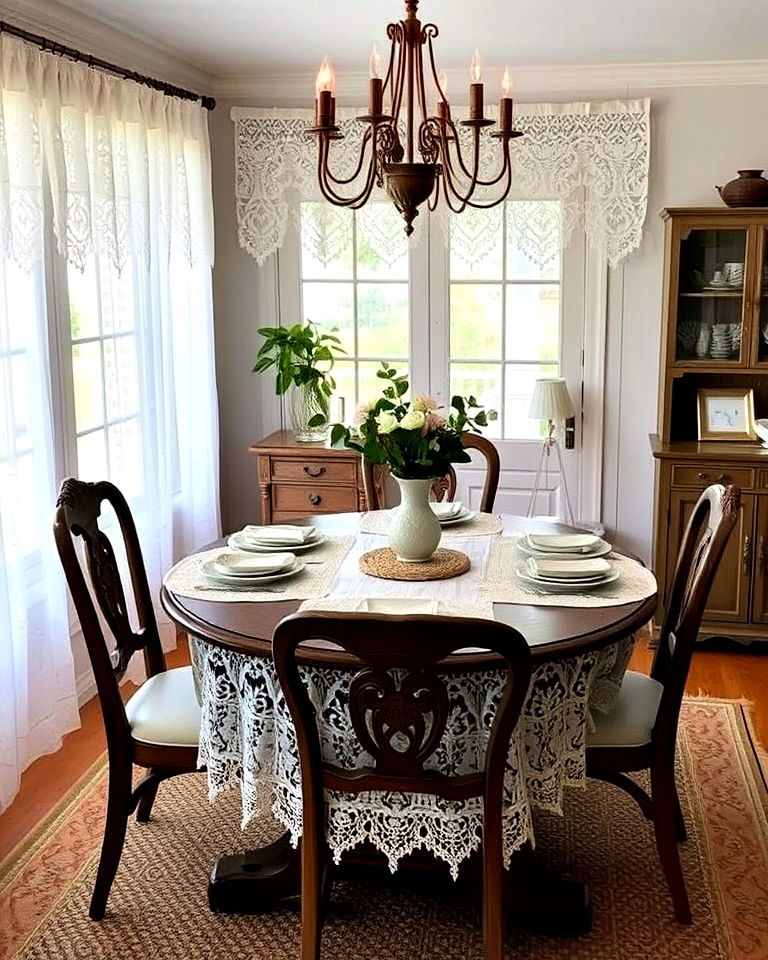 lace accents to add vintage charm - 30 Cottagecore Dining Room Ideas