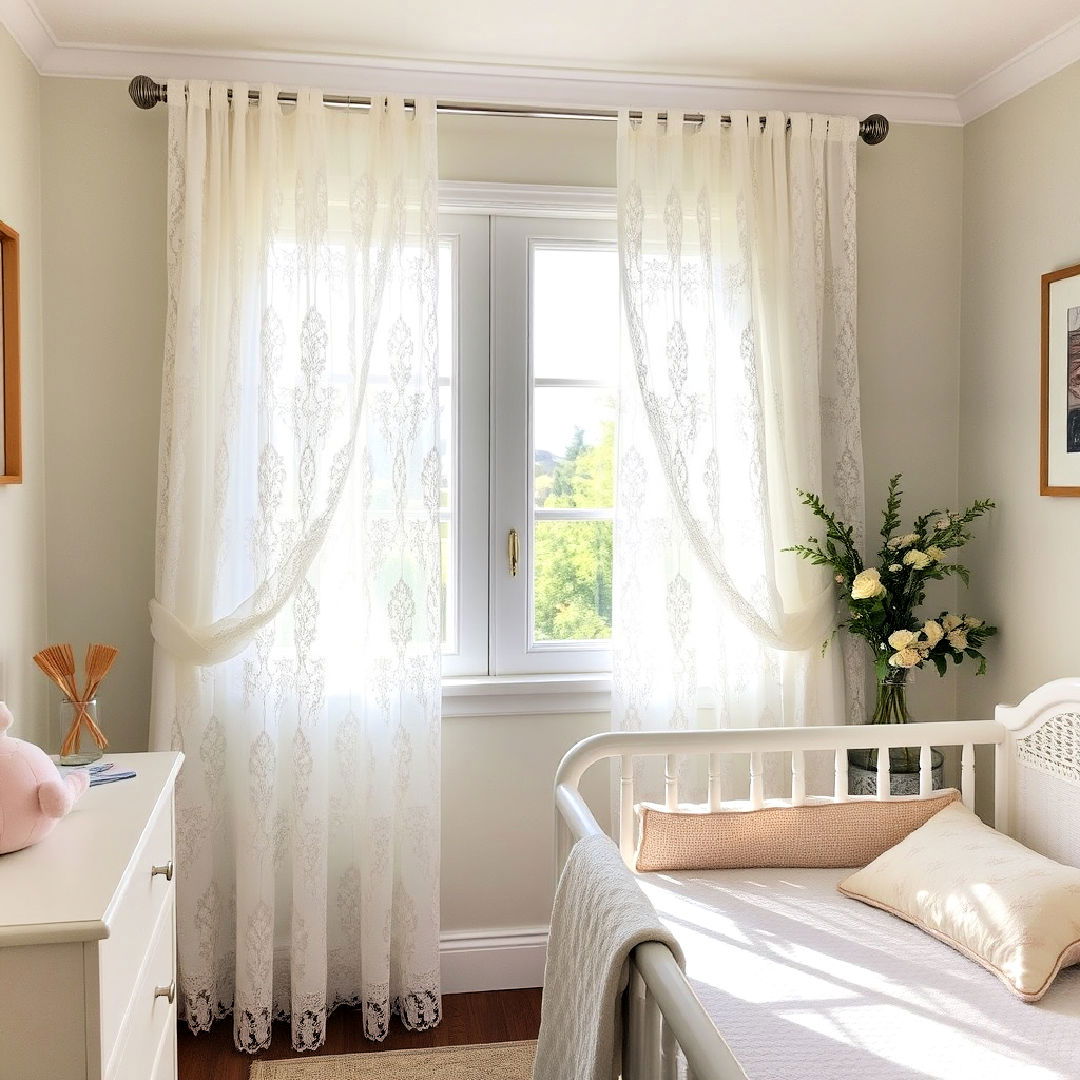 lace curtains to add soft vintage appeal - 25 Vintage Nursery Ideas