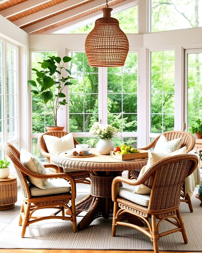 laid back style rattan furniture - 25 Sunroom Dining Room Ideas