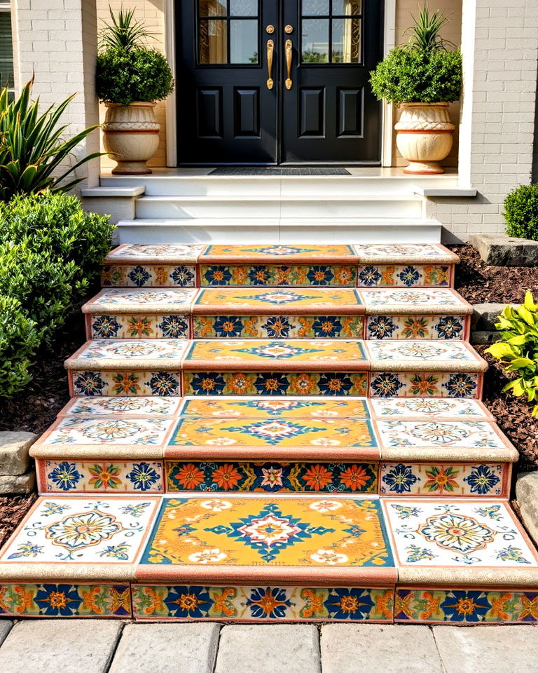 landscaping with ornamental tile steps - 20 Front Yard Spanish Style Landscaping Ideas