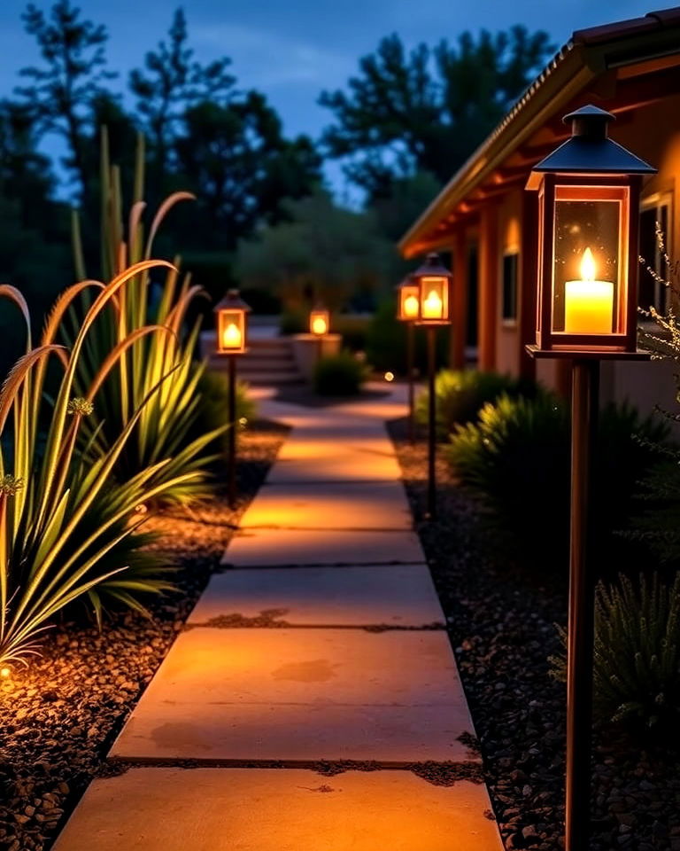 lantern lined pathway ideas - 30 Ranch House Landscaping Ideas