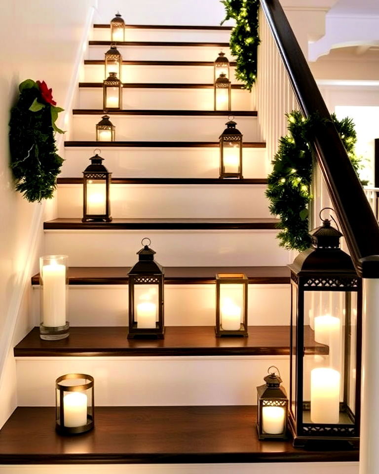 lanterns decor along the staircase - 30 Lantern Decor Ideas