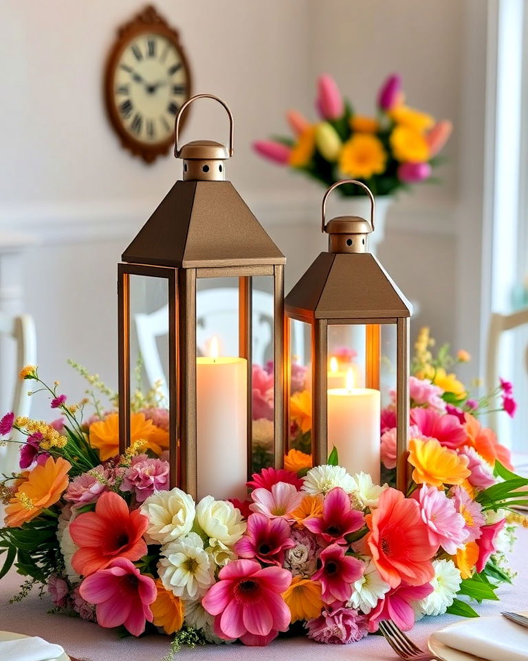 lanterns with floral arrangements decor - 30 Lantern Decor Ideas