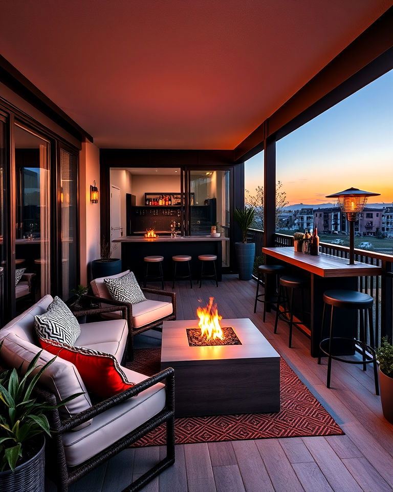 large balcony with entertainment hub setup - 25 Large Balcony Ideas