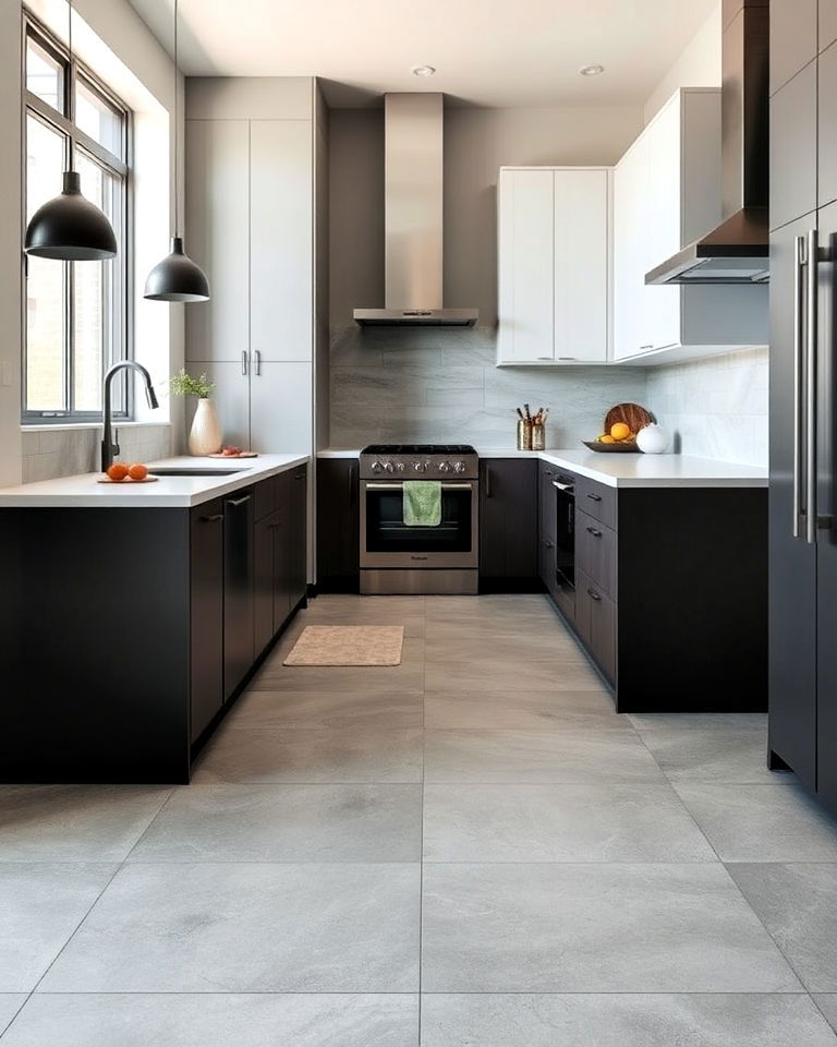 large format concrete tiles for kitchen - 25 Concrete Floor Kitchen Ideas