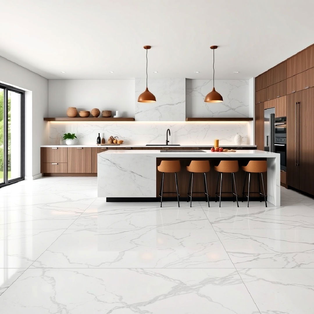 large format marble tiles for minimalist kitchens - 20 Marble Kitchen Floor Ideas
