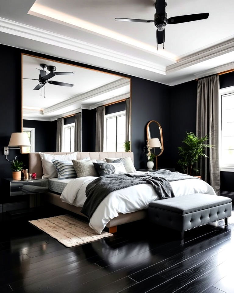 large mirror for black floor bedroom - 20 Black Floor Bedroom Ideas