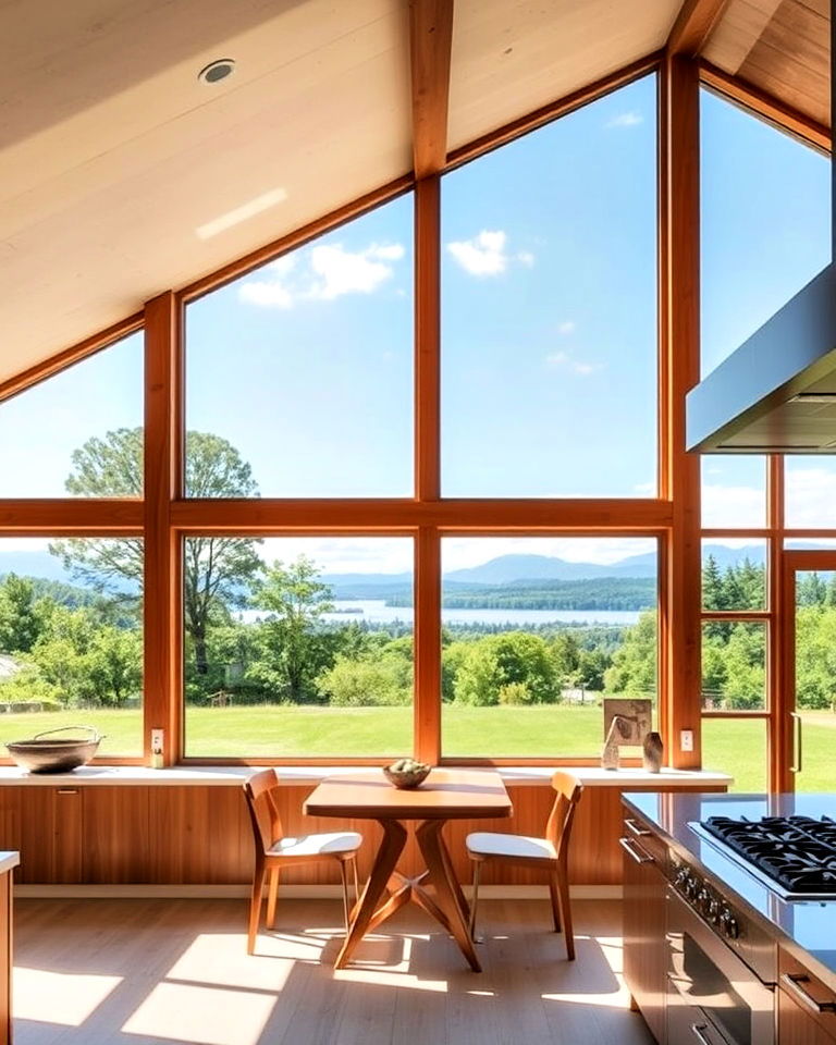 large picture windows to bring in natural light - 40 Mid-century Modern Kitchen Ideas