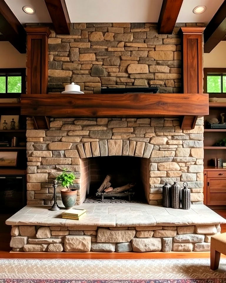 large stone hearth for craftsman living room - 30 Craftsman Living Room Ideas