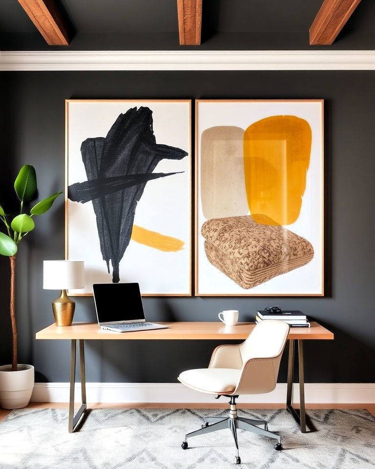 large wall art for modern home office - 40 Modern Home Office Ideas