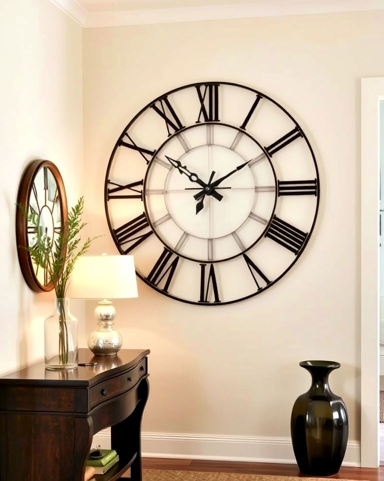 large wall clock for foyer decor - 50 Foyer Decor Ideas