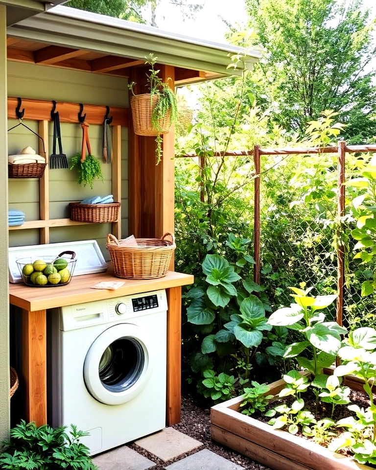 laundry area next to vegetable garden - 30 Outdoor Laundry Room Ideas