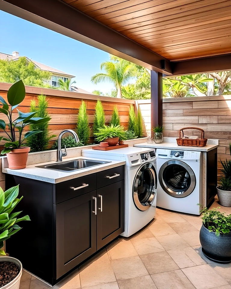 laundry area with outdoor kitchen - 30 Outdoor Laundry Room Ideas