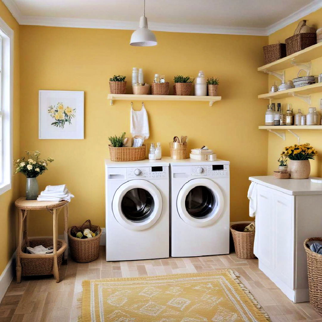 laundry room with cheerful yellow paint - 25 Laundry Room Paint Ideas