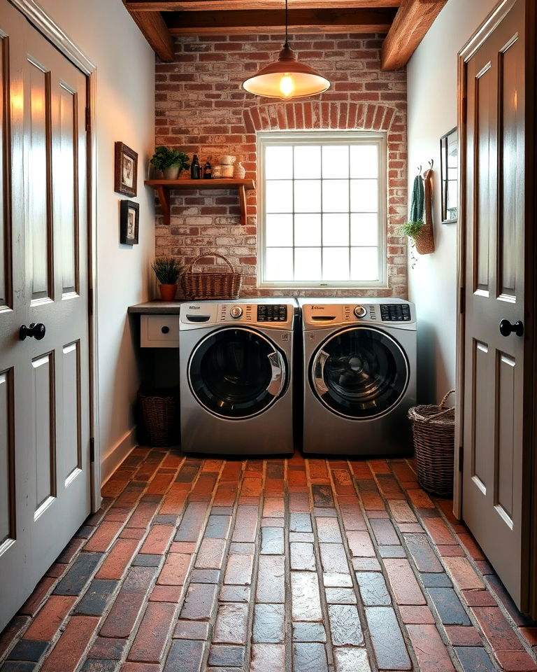 laundry room with reclaimed brick floor - 15 Brick Floor Laundry Room Ideas