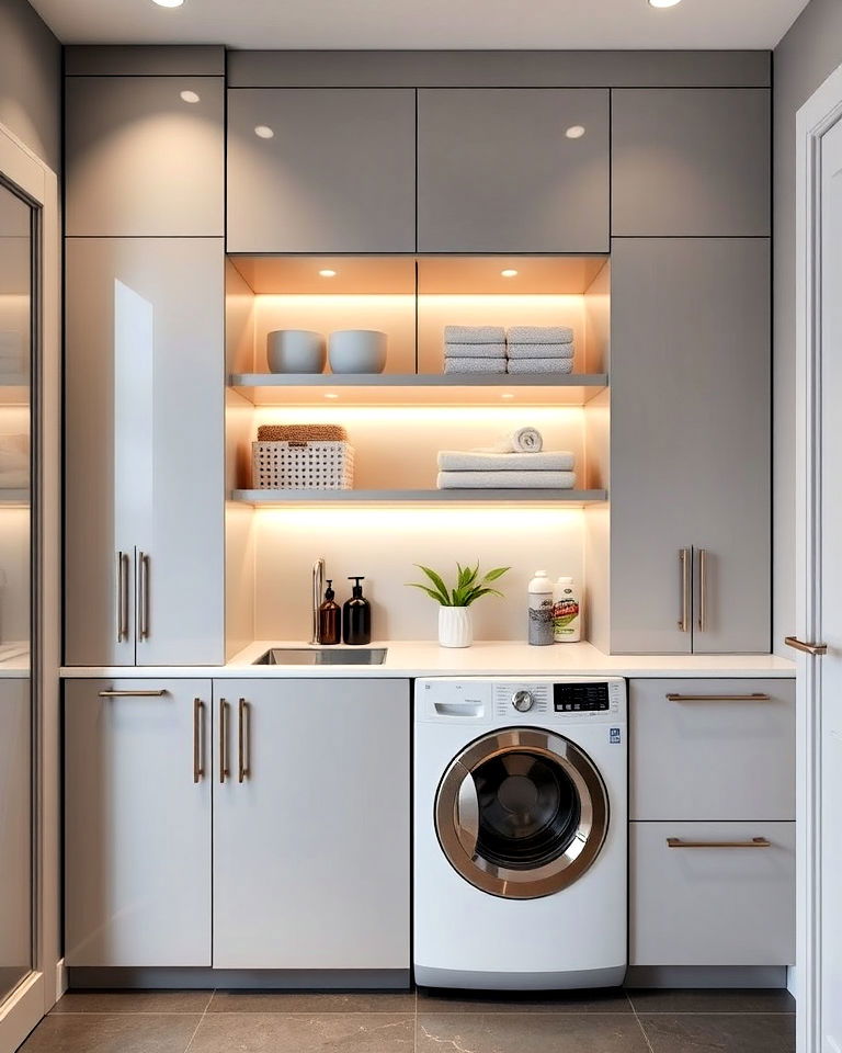 laundry room with sleek built in cabinets - 30 Luxury Modern Laundry Room Ideas