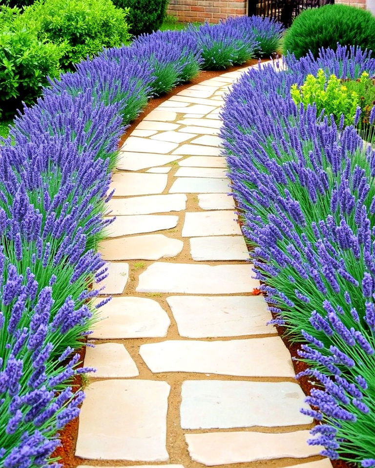 lavender edges for flagstone walkway - 30 Stepping Stone Walkway Ideas