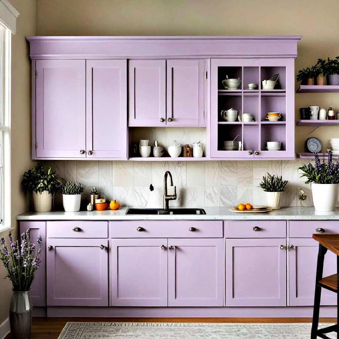 lavender painted cabinets idea - 40 Painted Kitchen Cabinet Ideas