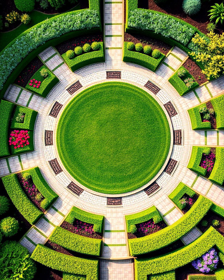 lawn center with radiating pathway - 20 Circular Lawn Garden Designs